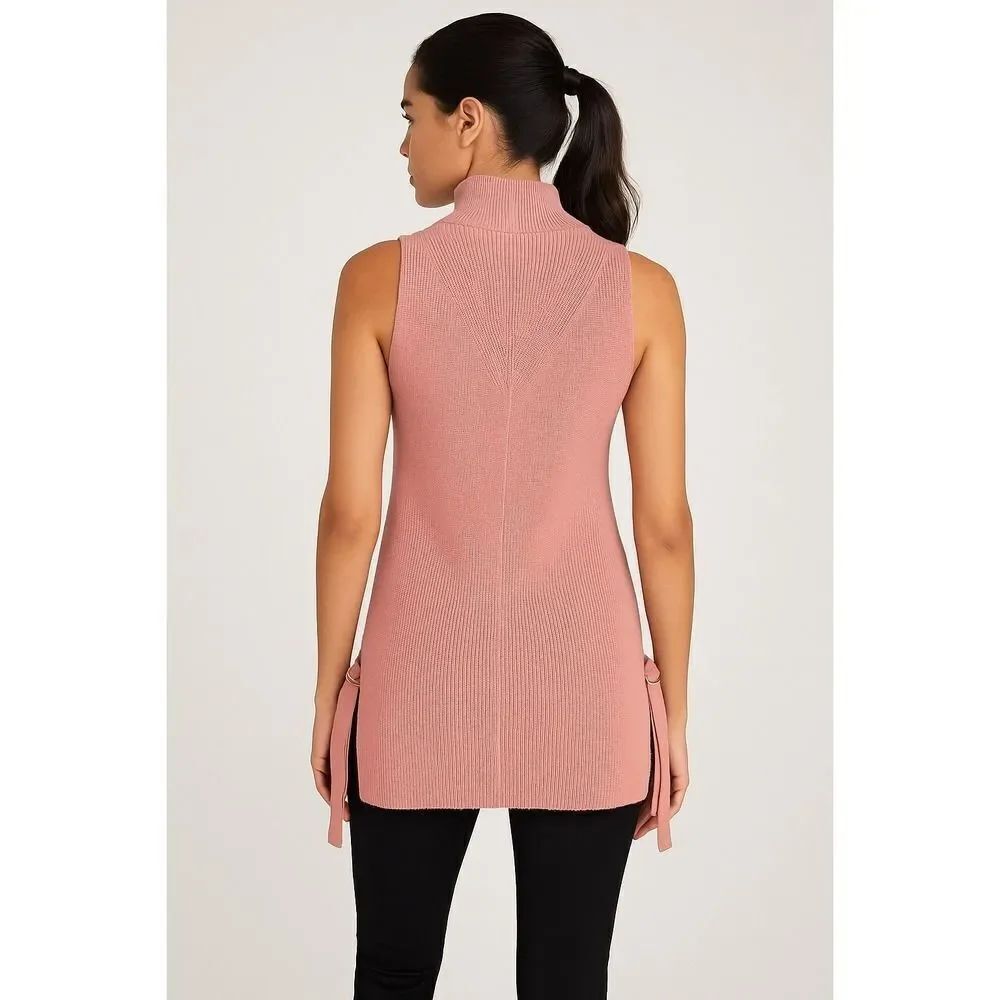One Grey Day Pink Mock Neck Sleeveless Wool Blend Knit Sweater Tunic Size Small - Picture 2 of 12